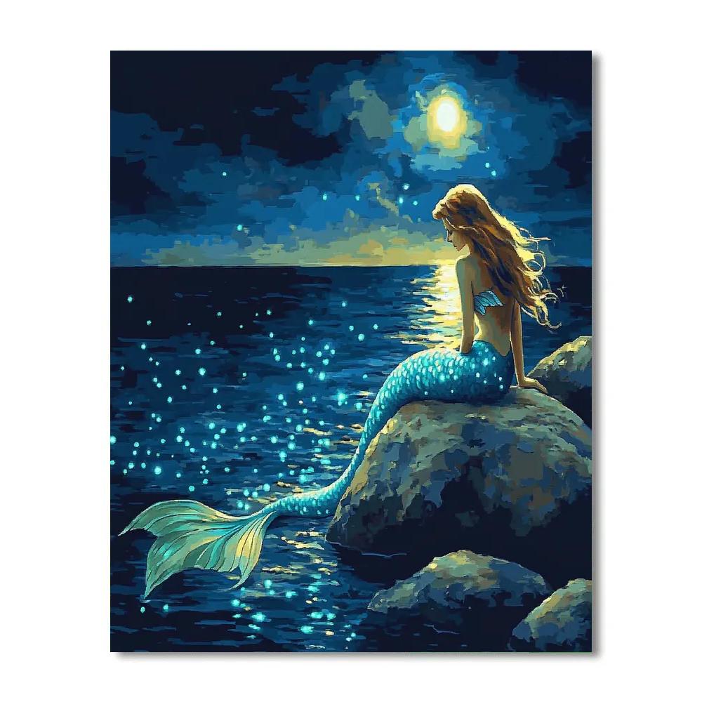 John William Waterhouse Inspired Mermaid At Bioluminescent Shore DIY paint by numbers