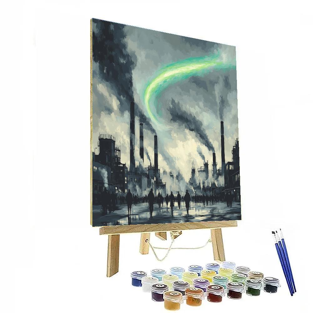 L S Lowry Inspired Industrial Street Under Northern Lights Numbered painting kits