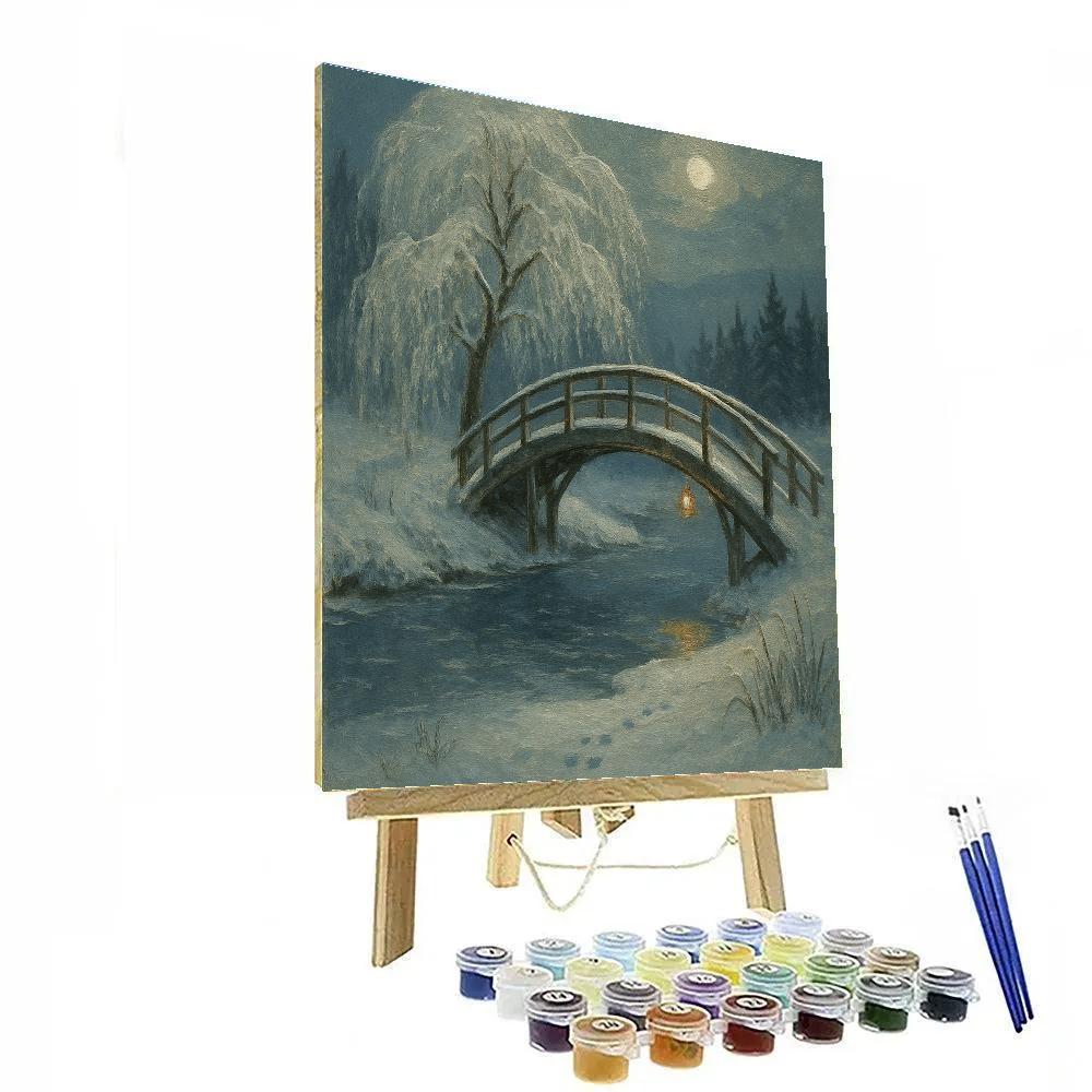Moonlit Willow Bridge Over Quiet Ice paint by numbers