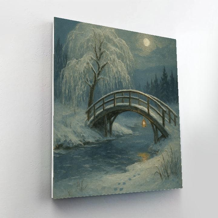 Moonlit Willow Bridge Over Quiet Ice paint by numbers