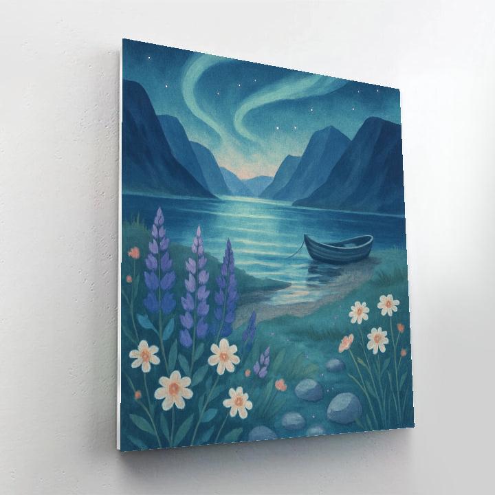 Aurora Over The Quiet Fjord Meadow Number painting