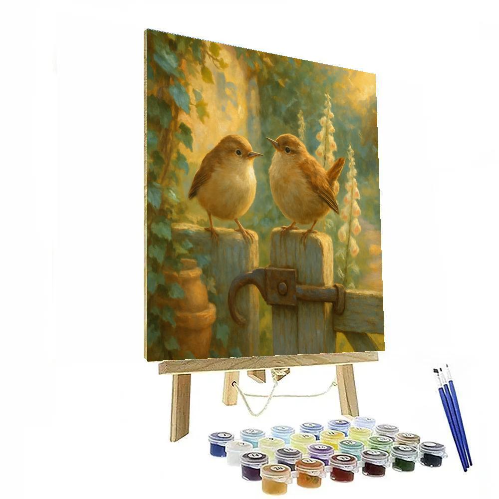 Lantern Glow Wrens At The Cottage Garden Gate Paint by numbers kits