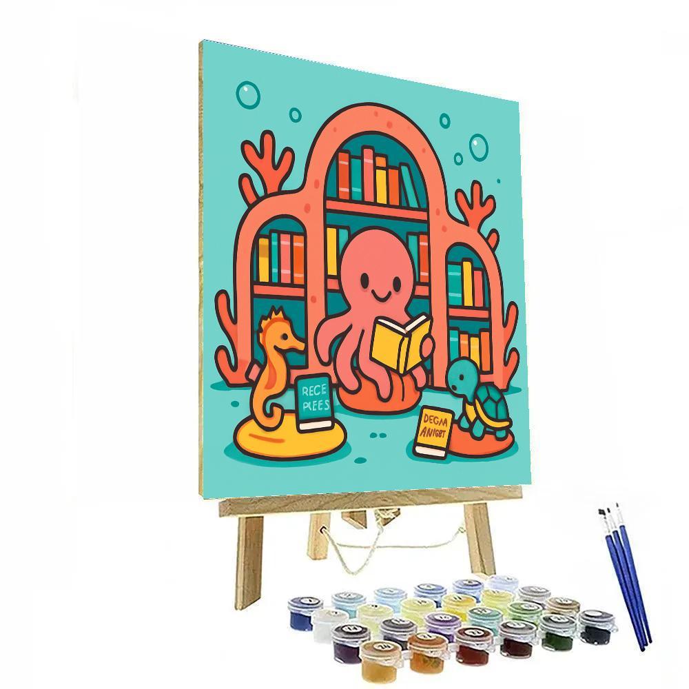 Coral Library And The Octopus Bookkeeper paint by number