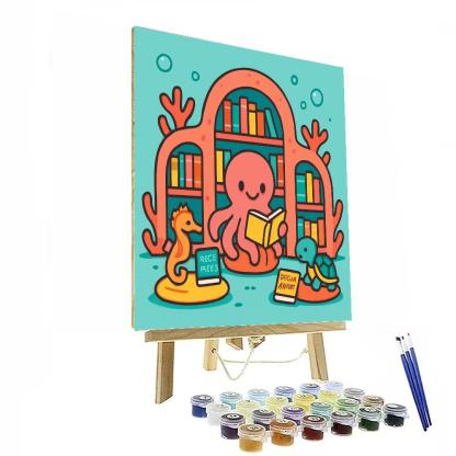 Coral Library And The Octopus Bookkeeper paint by number