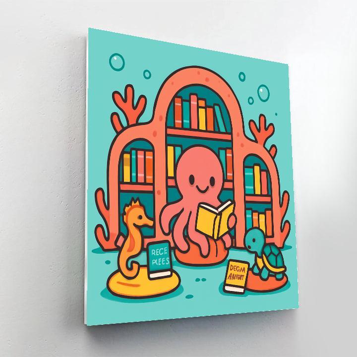 Coral Library And The Octopus Bookkeeper paint by number