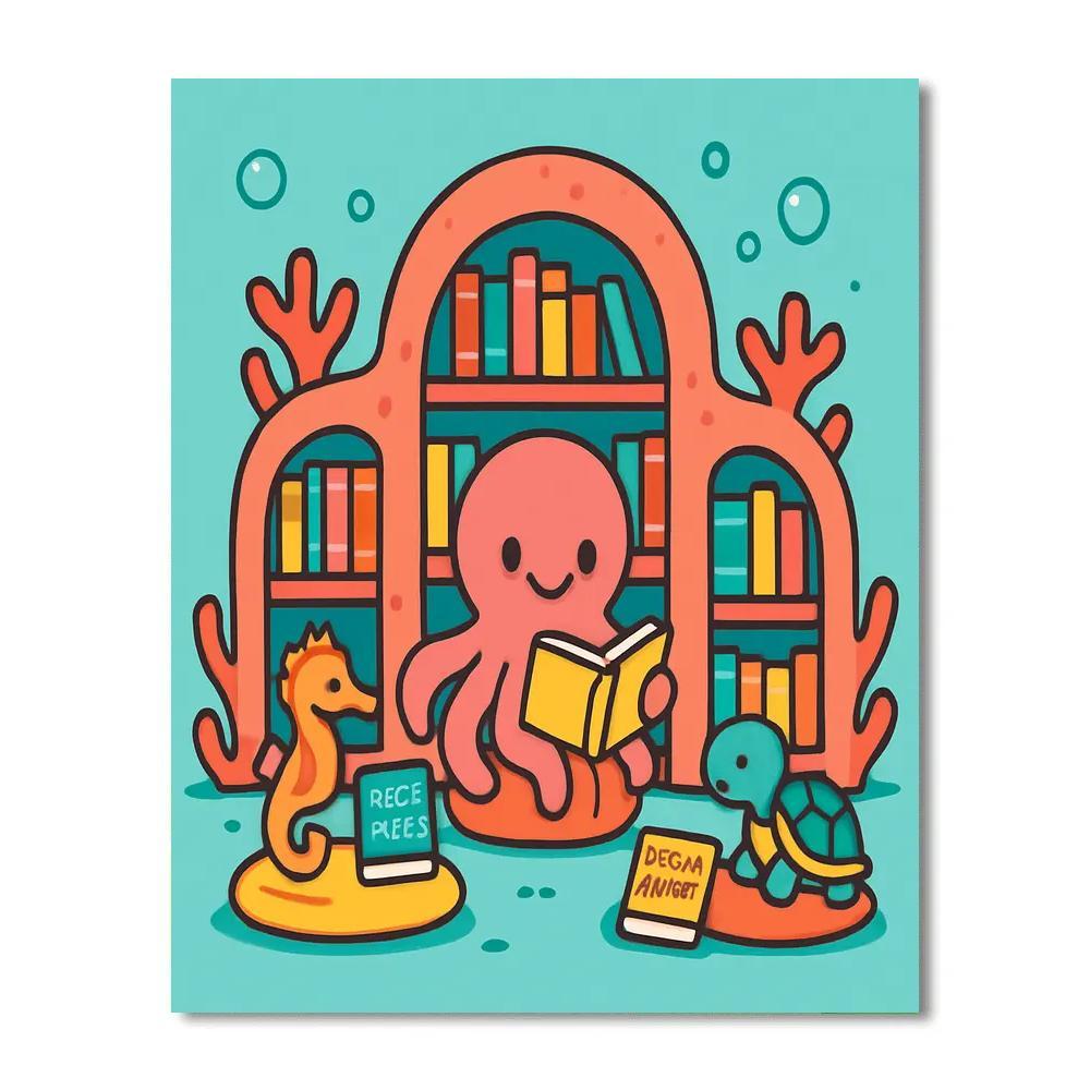 Coral Library And The Octopus Bookkeeper paint by number