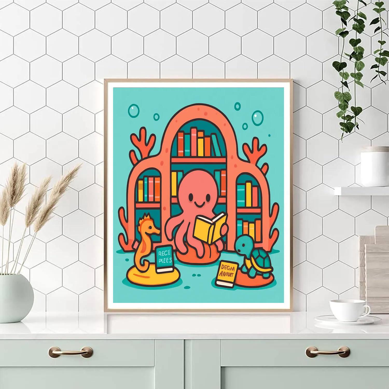 Coral Library And The Octopus Bookkeeper paint by number