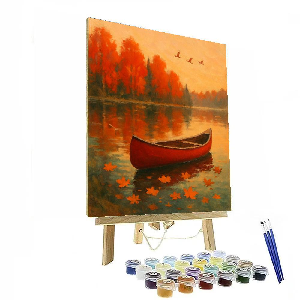 Autumn Canoe Through Maple Reflections paint by numbers