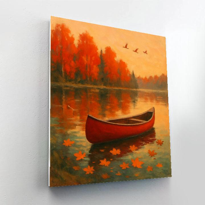 Autumn Canoe Through Maple Reflections paint by numbers
