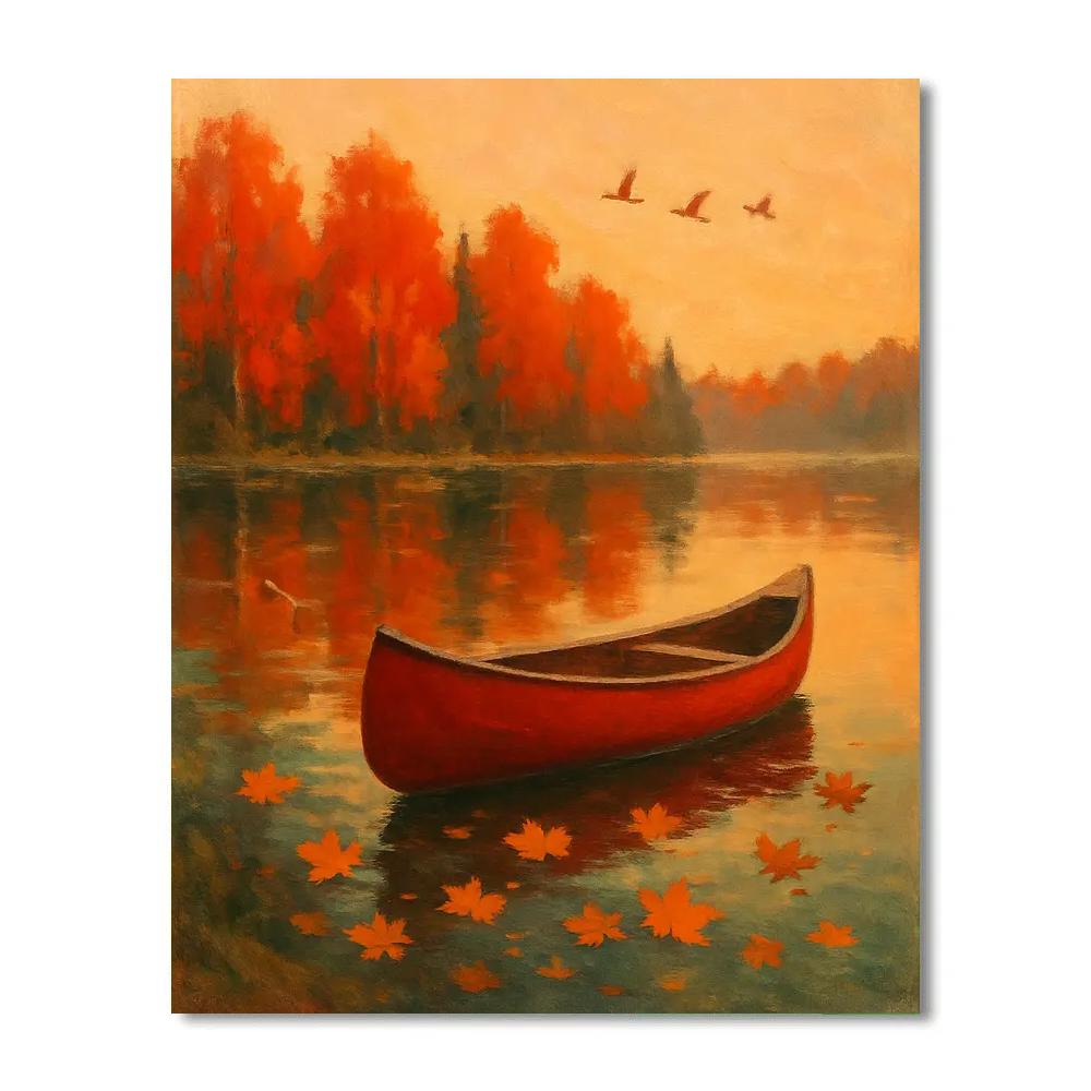 Autumn Canoe Through Maple Reflections paint by numbers