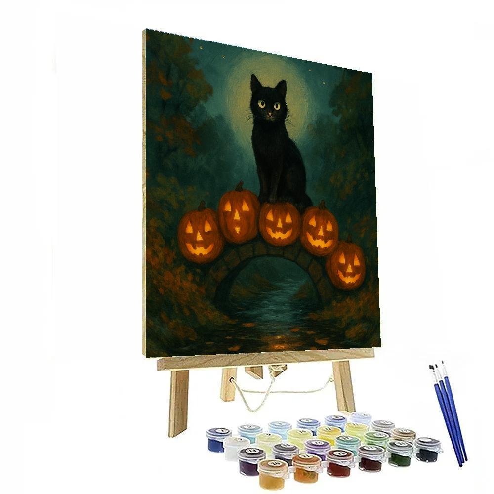 Black Cat Guardian Of The Pumpkin Bridge paint by color
