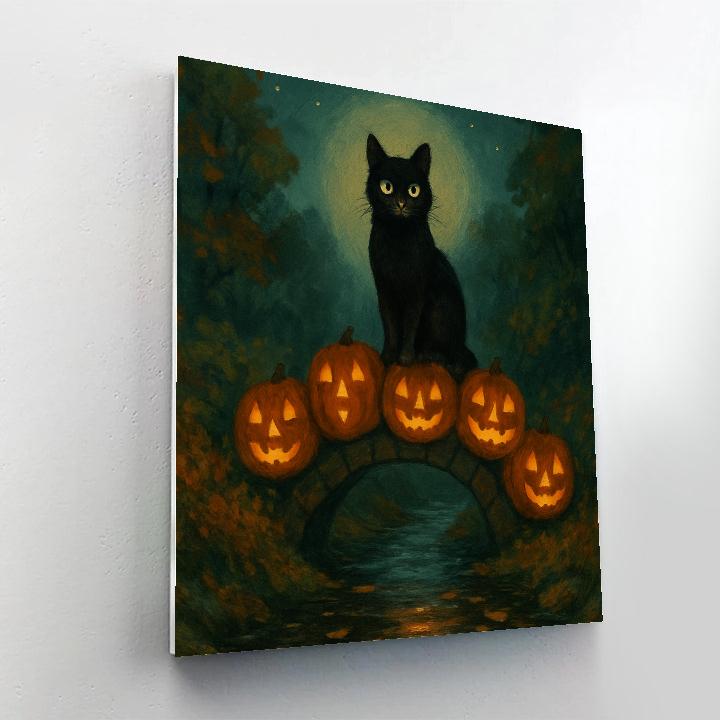 Black Cat Guardian Of The Pumpkin Bridge paint by color