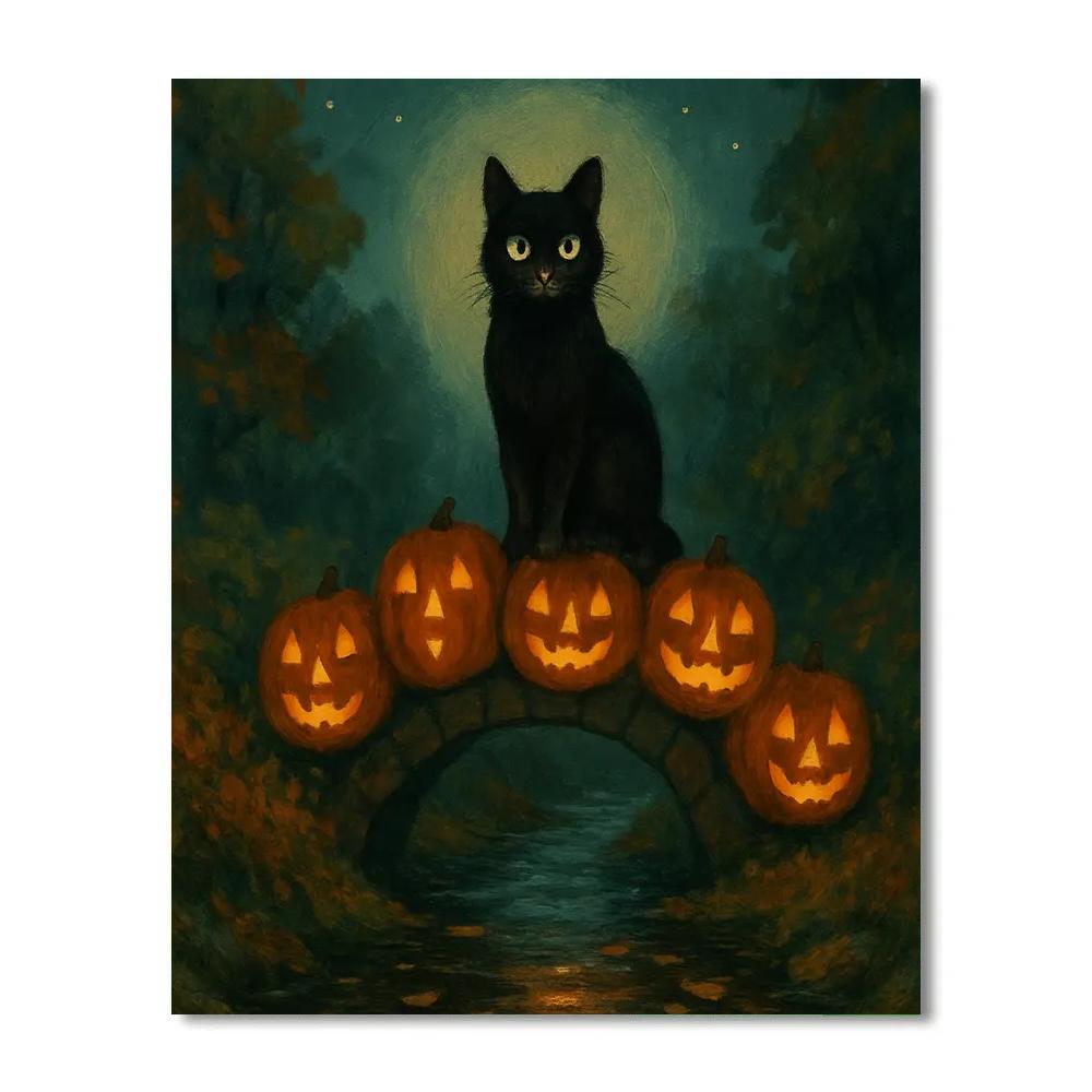 Black Cat Guardian Of The Pumpkin Bridge paint by color