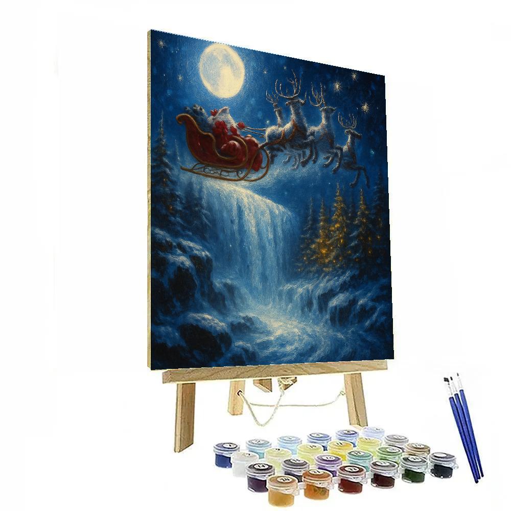 Midnight Sleigh Over Frozen Waterfalls Number painting