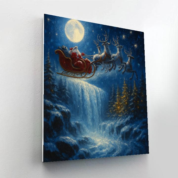 Midnight Sleigh Over Frozen Waterfalls Number painting