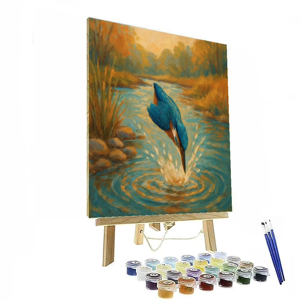 Kingfisher Splash In The Amber River Curve Number painting