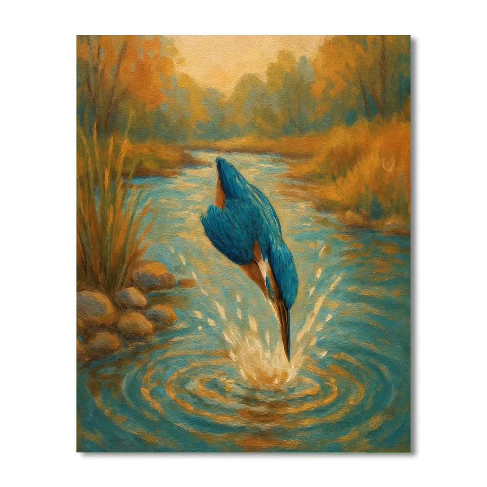 Kingfisher Splash In The Amber River Curve Number painting