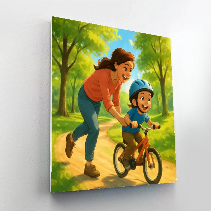Bike Lesson Holding On Behind Paint by numbers art