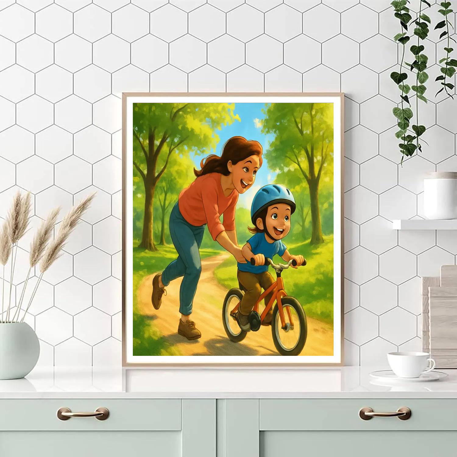 Bike Lesson Holding On Behind Paint by numbers art