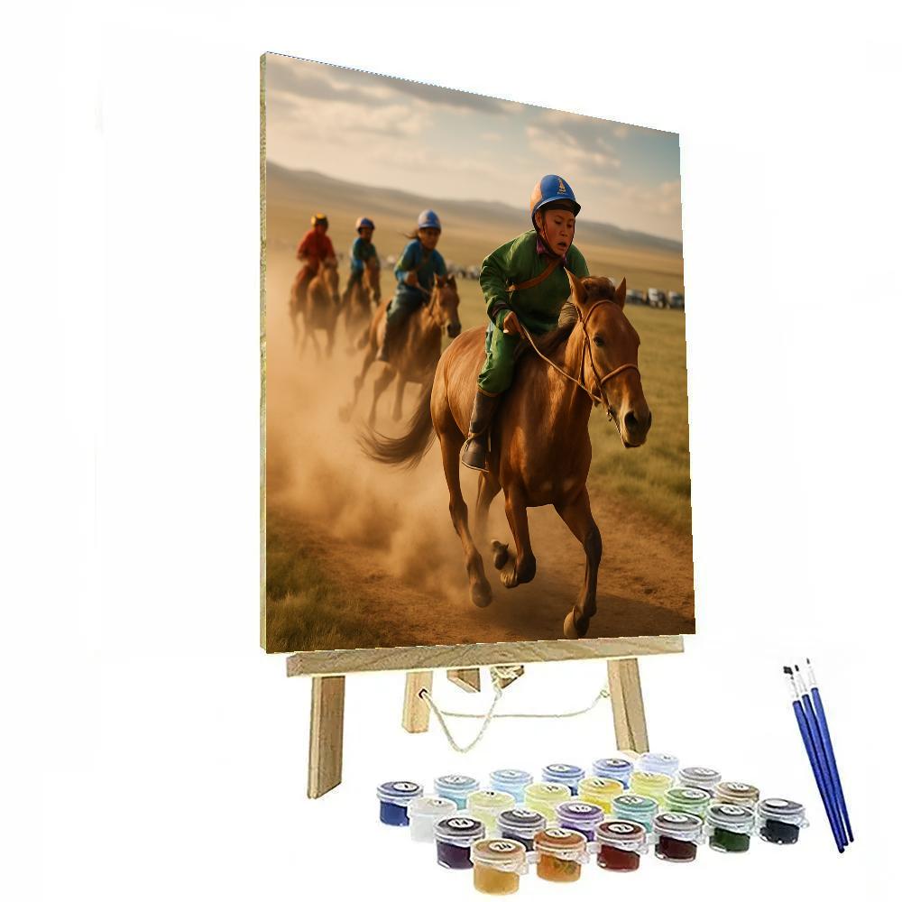 Naadam Festival Horse Racing On Mongolian Steppe paint by numbers