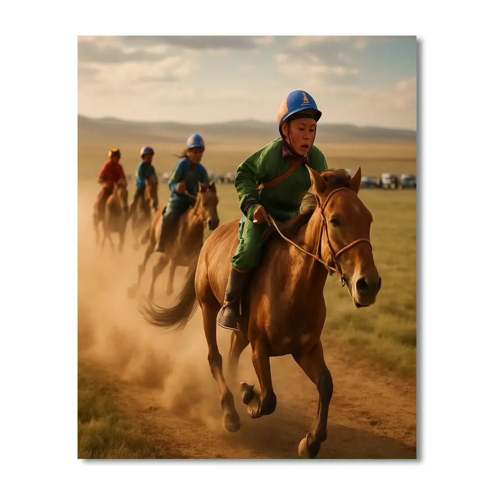 Naadam Festival Horse Racing On Mongolian Steppe paint by numbers