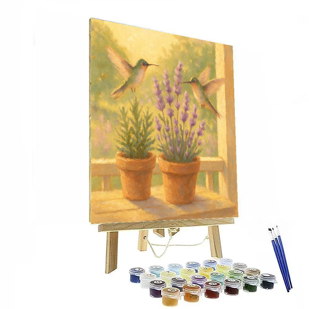 Hummingbirds In The Sunlit Herb Porch Numbered painting kits