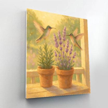 Hummingbirds In The Sunlit Herb Porch Numbered painting kits