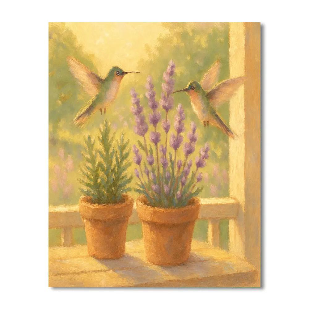 Hummingbirds In The Sunlit Herb Porch Numbered painting kits