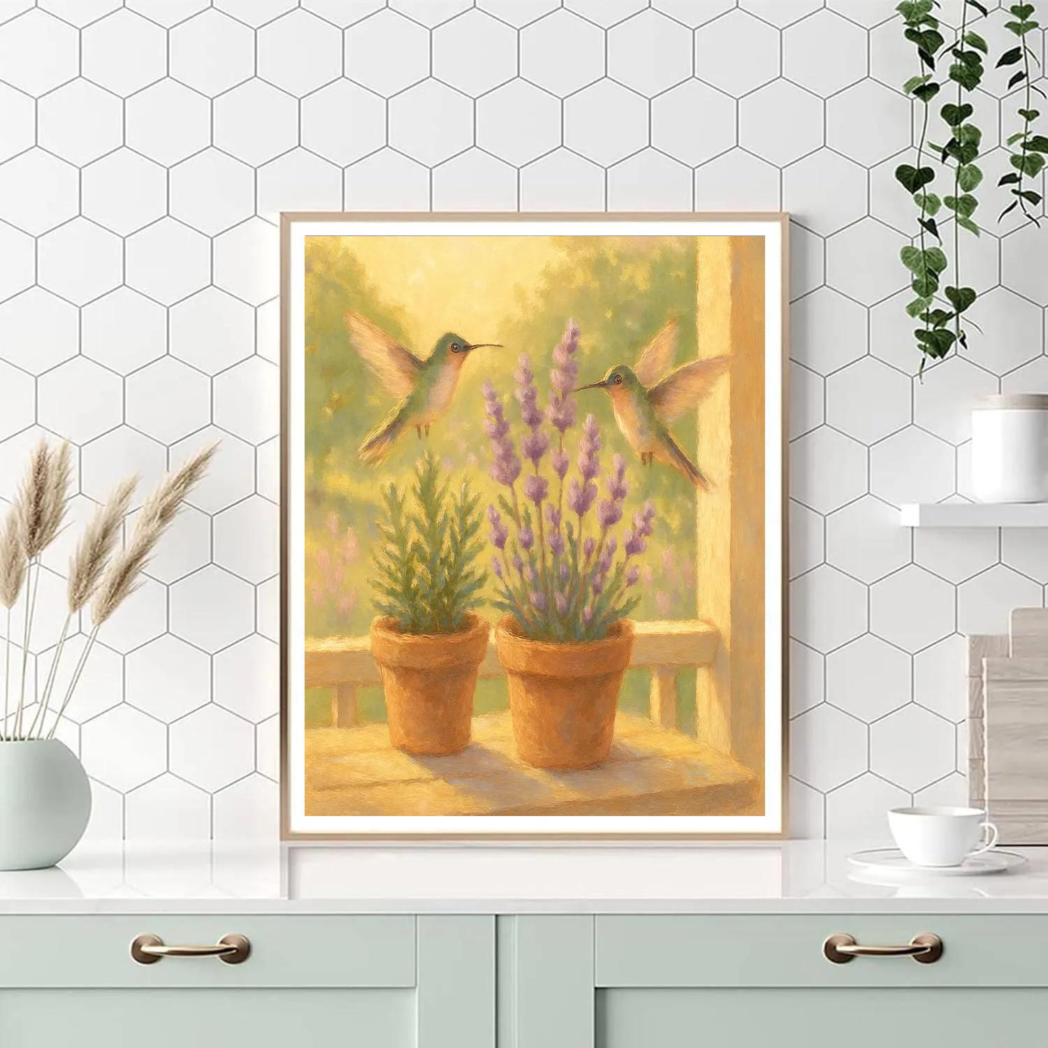 Hummingbirds In The Sunlit Herb Porch Numbered painting kits