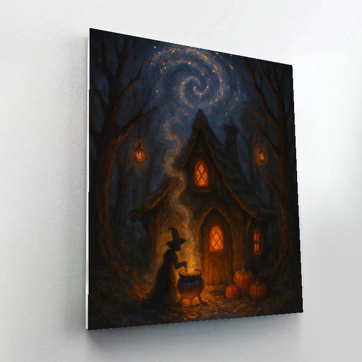 Witchs Cottage Under The Falling Star Swirl paint by numbers