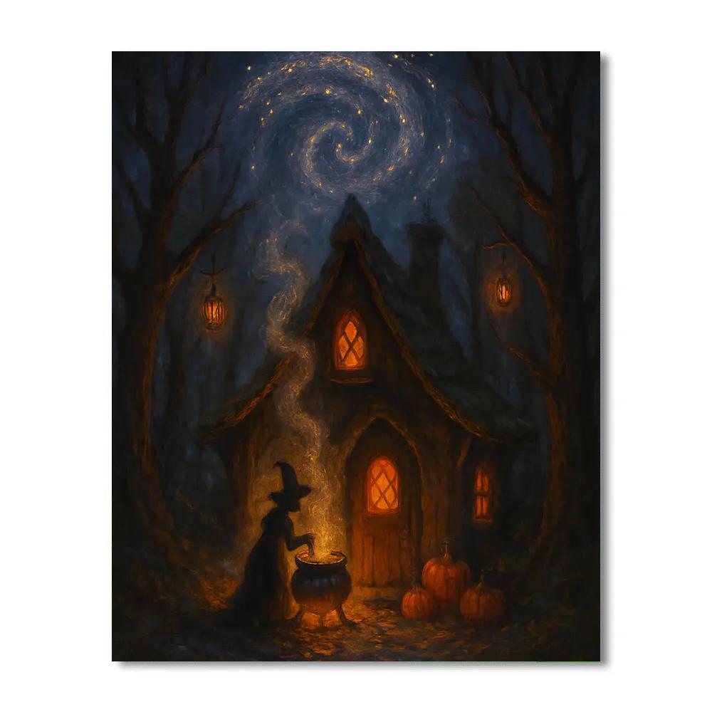 Witchs Cottage Under The Falling Star Swirl paint by numbers