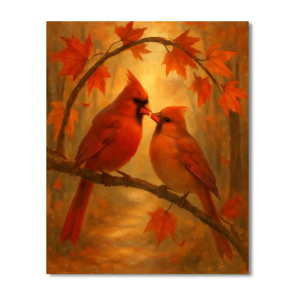 Autumn Cardinals In The Maple Archway Paint by numbers art