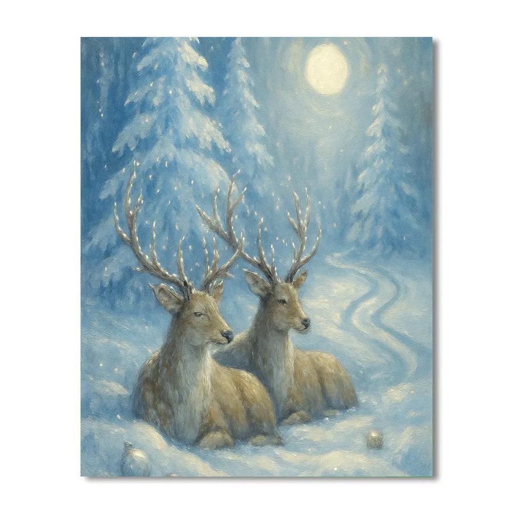 Reindeer Rest At The Crystal Pines painting number kit