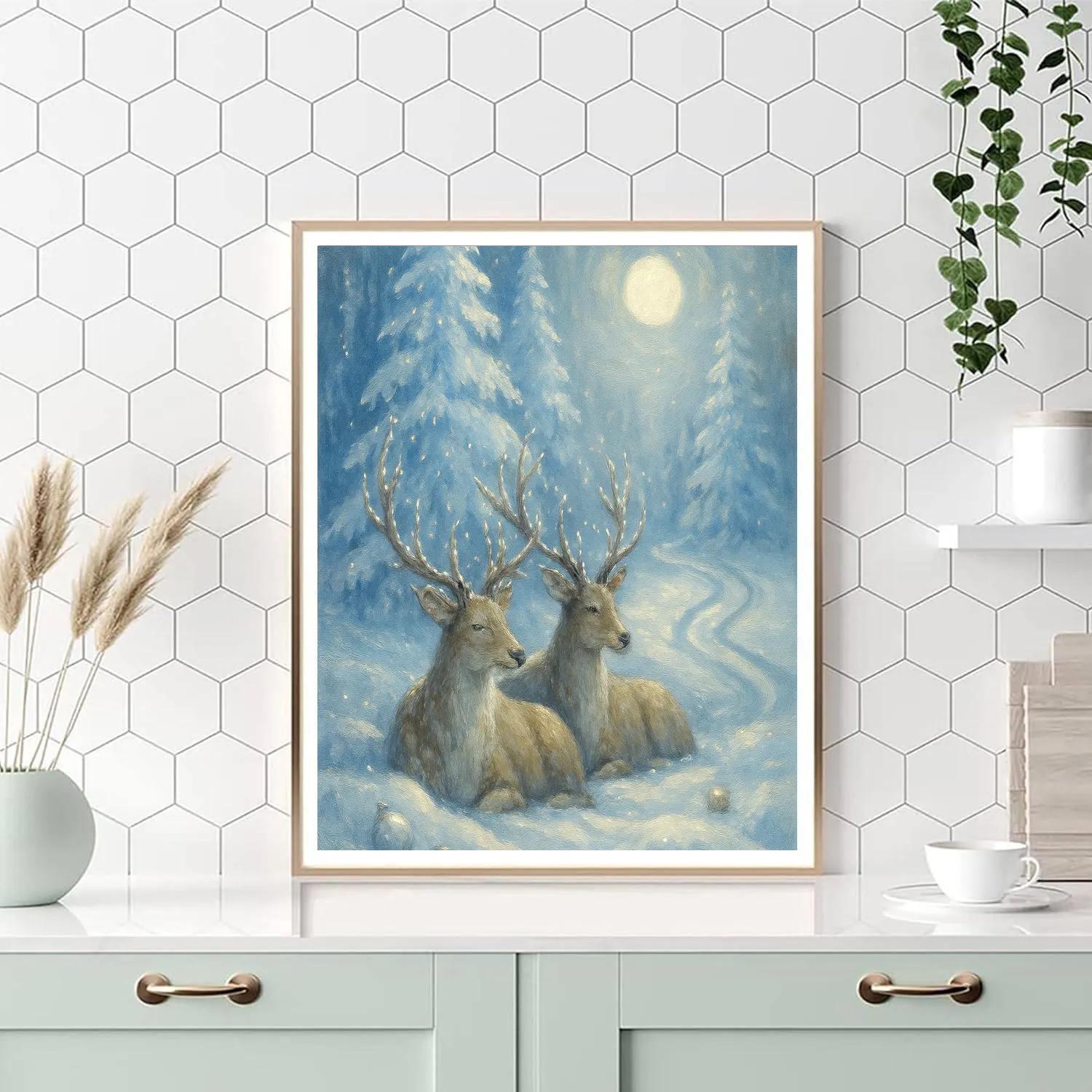 Reindeer Rest At The Crystal Pines painting number kit