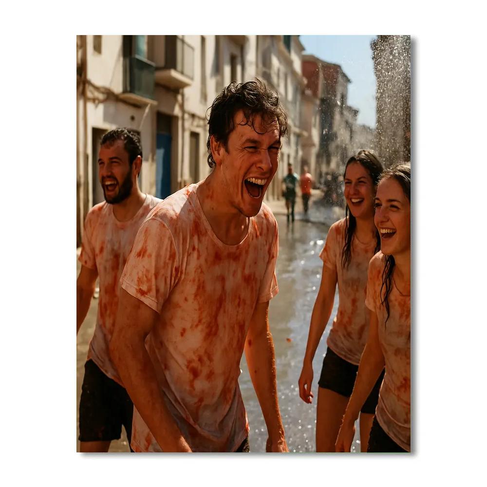 La Tomatina Aftermath Street Scene Bunol Spain Paint by numbers kits