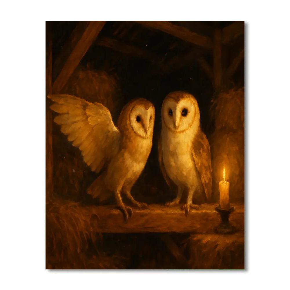 Barn Owls In The Candlelit Hayloft DIY paint by numbers