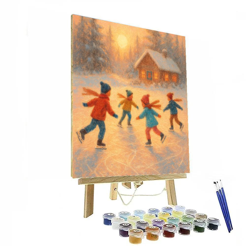 Golden Sunrise Over The Skating Pond paint by numbers