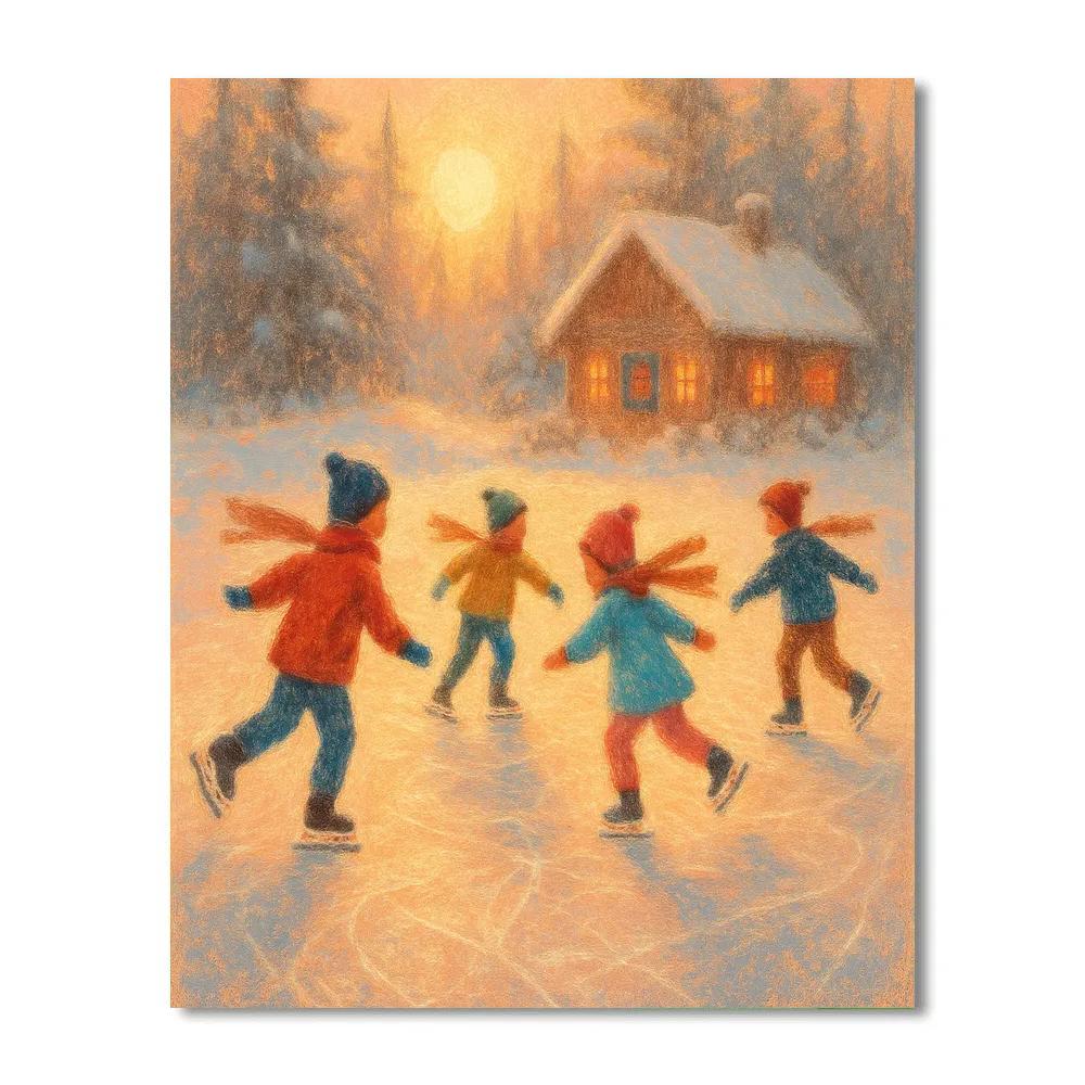 Golden Sunrise Over The Skating Pond paint by numbers