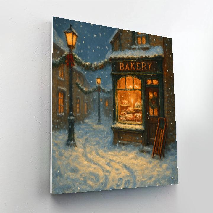 Candlelit Bakery In A Snow Globe Street paint by color