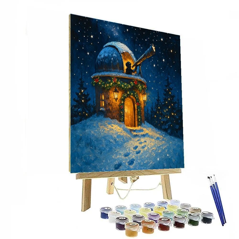 Snowy Observatory With Holiday Garland Numbered painting kits