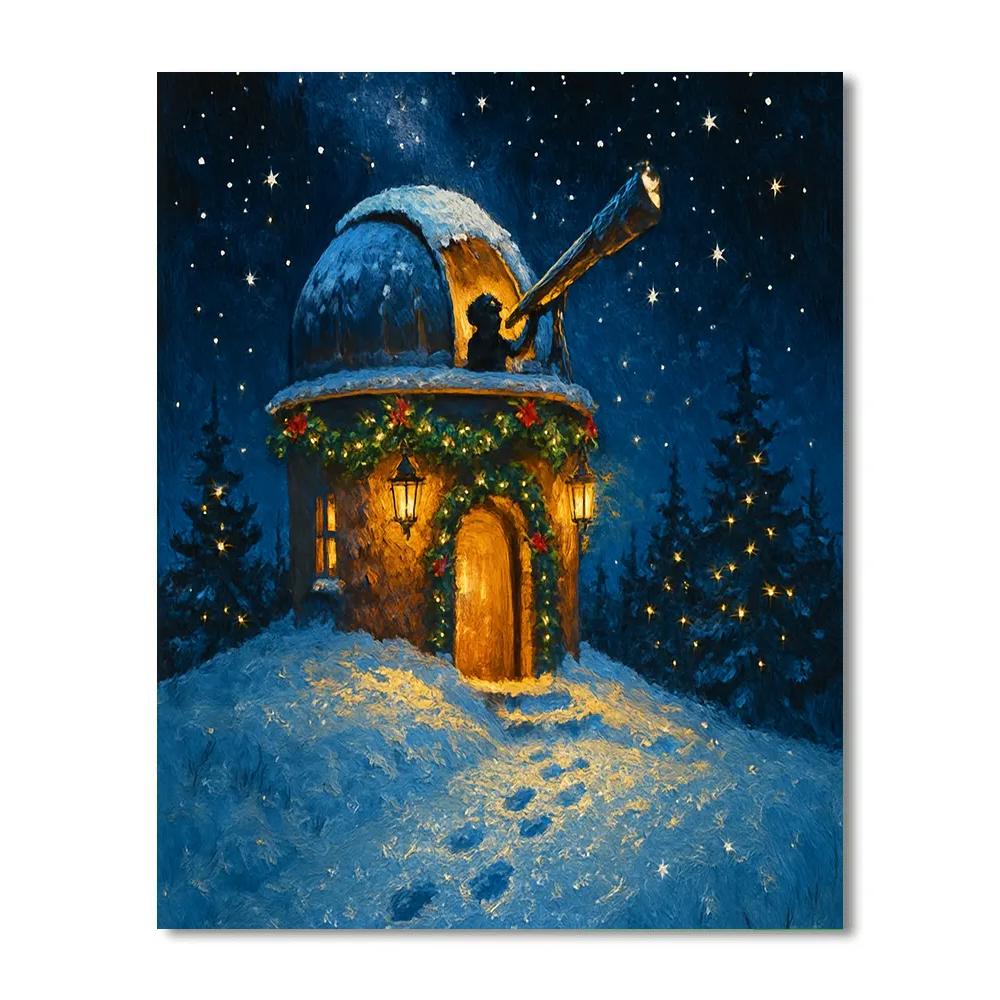 Snowy Observatory With Holiday Garland Numbered painting kits