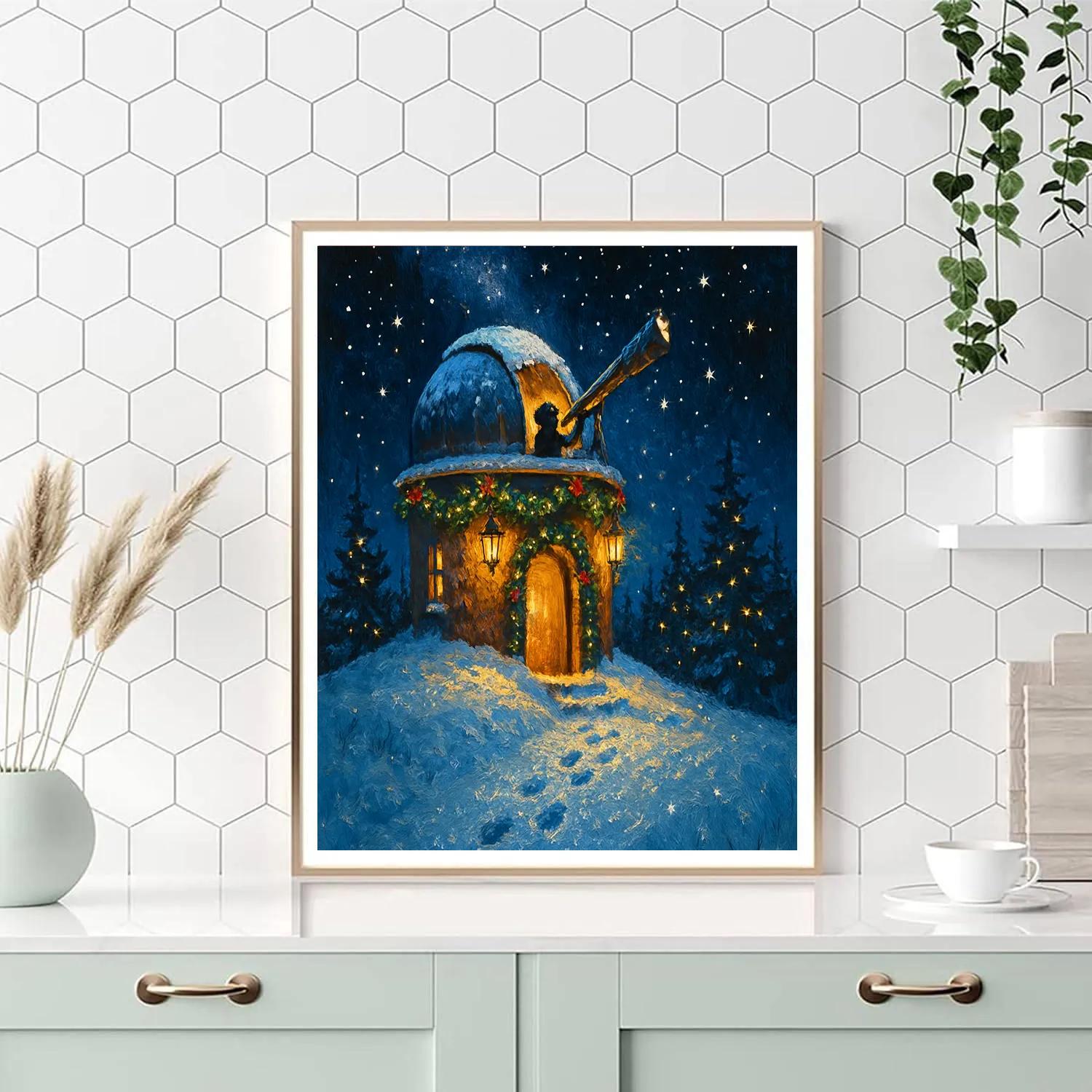 Snowy Observatory With Holiday Garland Numbered painting kits