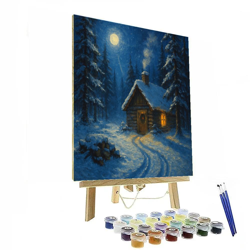 Silent Night Cabin With Pine Shadow Beams Numbered painting kits