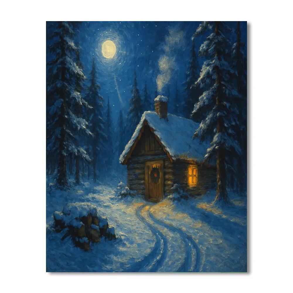 Silent Night Cabin With Pine Shadow Beams Numbered painting kits