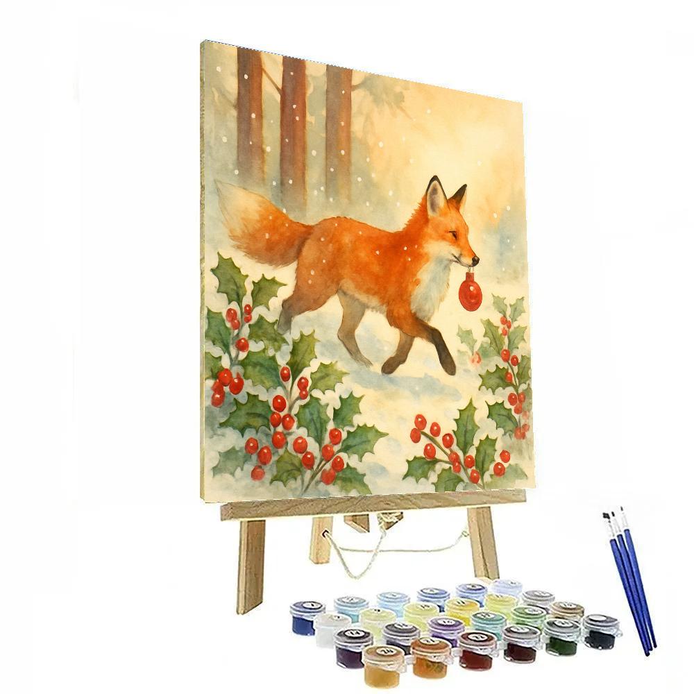 Holiday Fox In The Holly Thicket paint by number