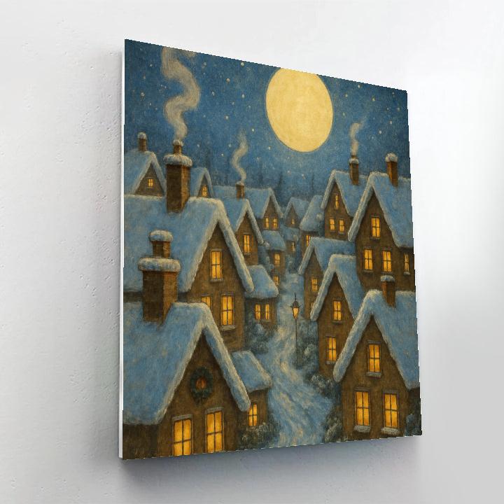 Frosted Village Rooftops Under A Candle Moon paint by number