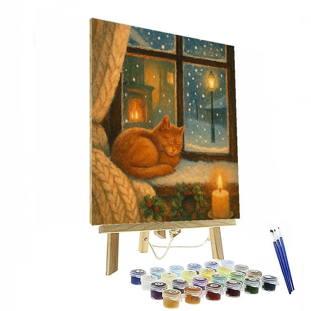 Ginger Cat By The Fireplace Window DIY paint by numbers