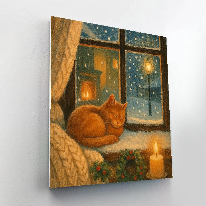Ginger Cat By The Fireplace Window DIY paint by numbers
