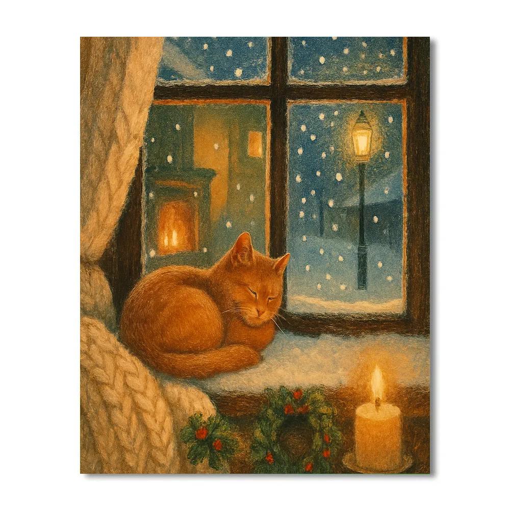 Ginger Cat By The Fireplace Window DIY paint by numbers