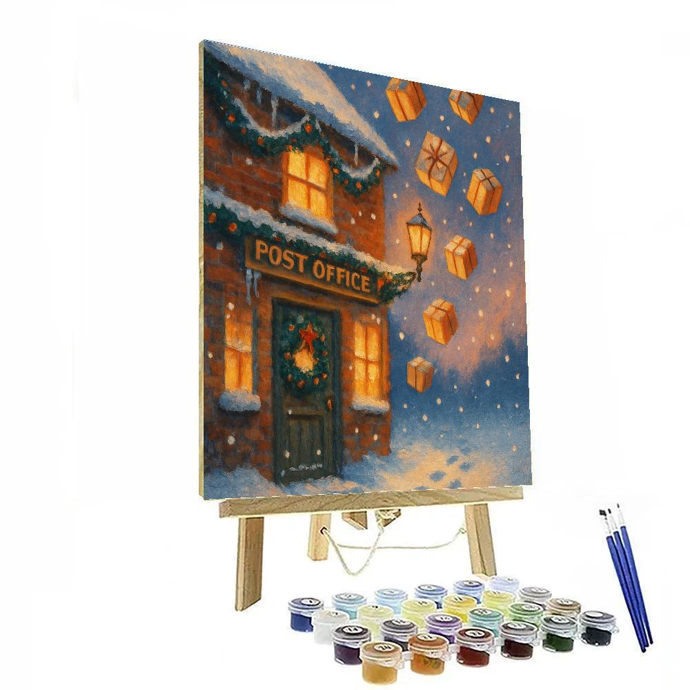 Frosted Post Office With Flying Parcels paint by number